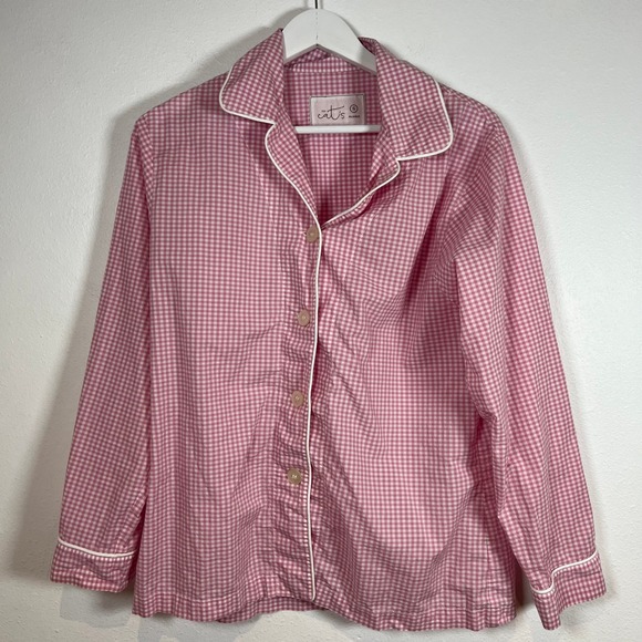 The Cat's Pajamas Set Pink Gingham Check Print 100% Cotton Womens Small Peru - Picture 2 of 11